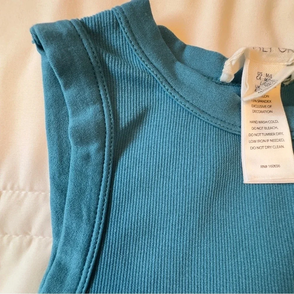 Happily Grey Women's Sleeveless Ribbed Crew Neck Bodysuit Teal Size M/L